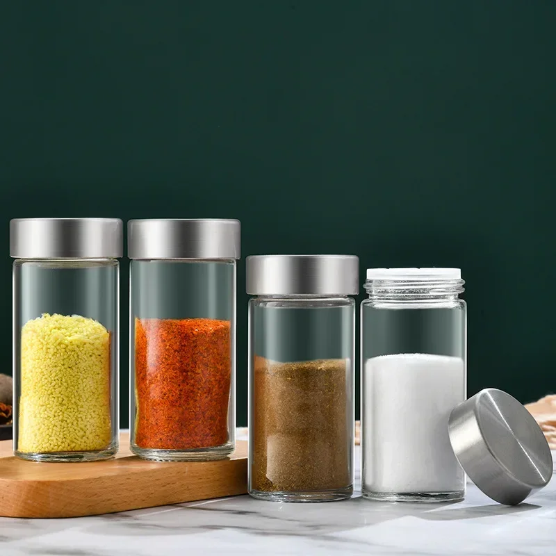 3pcs Glass Seasoning Jar With Stainless Steel Lid Salt Pepper Chicken Essence Storage Bottle Kitchen Camping Barbecue Spice Jar