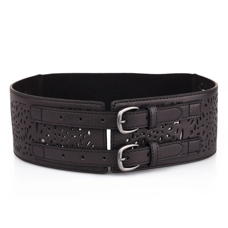 المرأة موضة الجوف خارج خمر بولي Leather الجلود مطاطا مشد الإناث Cummerbund معطف حزام فستان Decration حزام عريض J347
