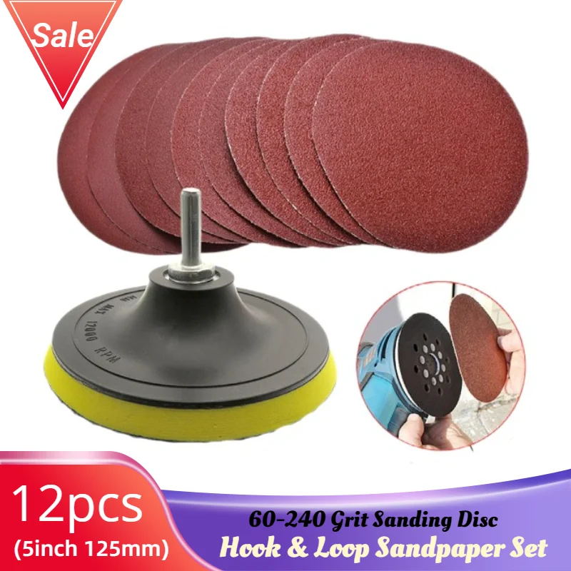 10Pcs 125mm Sanding Disc 60-240 Grit Sandpaper Buffing Wheel Hook And Loop Backing Pads For Electric Drill Grinder Rotary Tools