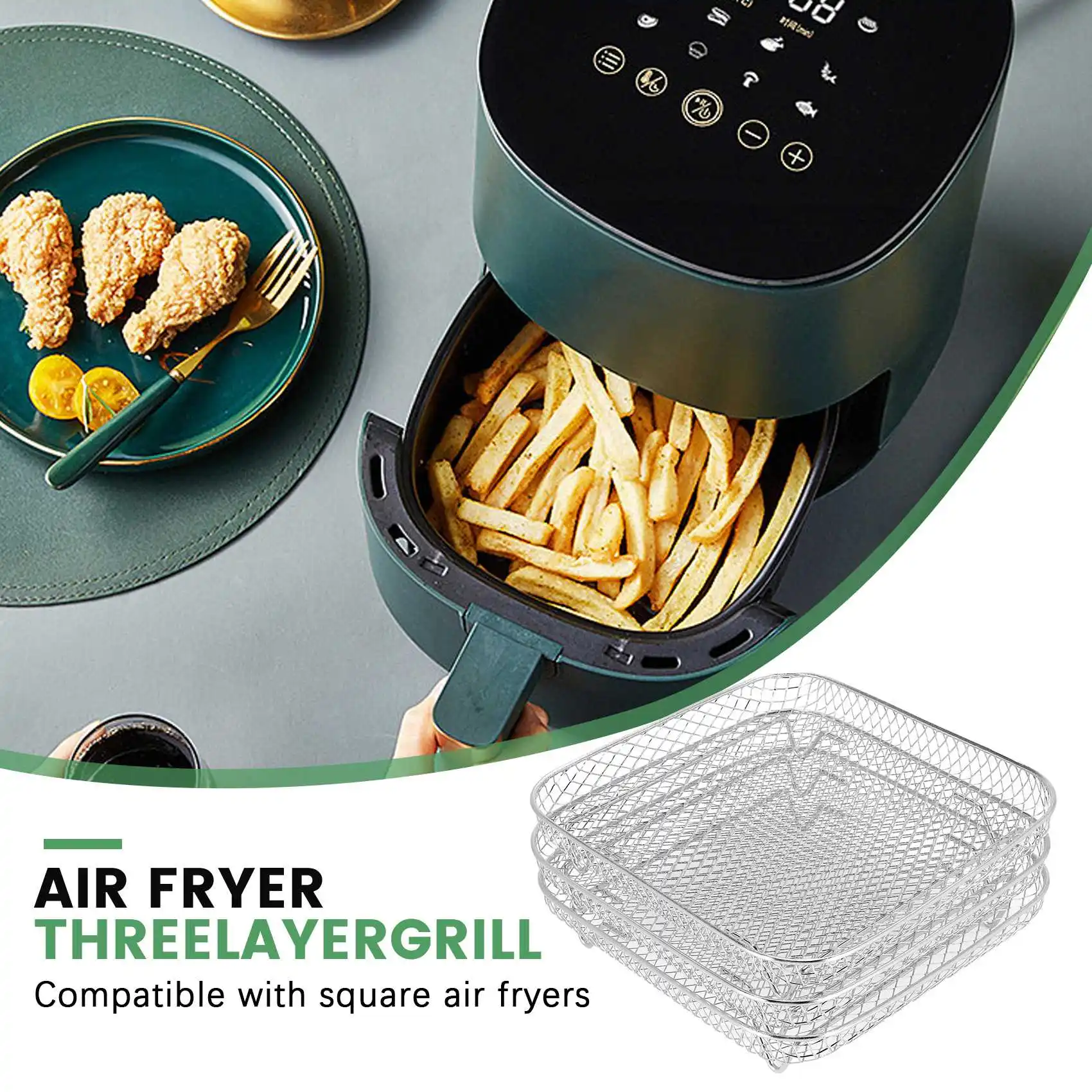 B01C-8 Inch Air Fryer Rack For Instant Vortex Air Fryer,For ,For COSORI Air Fryer,Square Three Stackable Dehydrator Racks