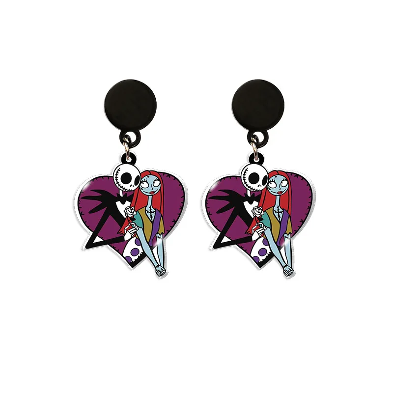 Disney Movie The Nightmare Before Christmas Series Jack Skellington Skull Personalized Printed Earrings Jewelry Accessories Gift