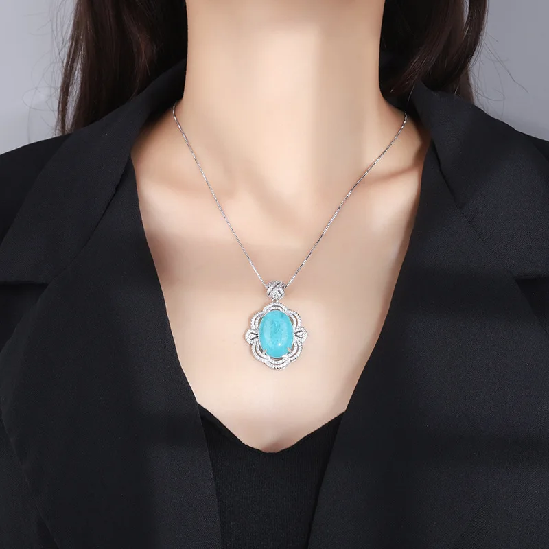 Paraiba Pendant 2023 European and American Luxury Necklace Pendant Jewelry