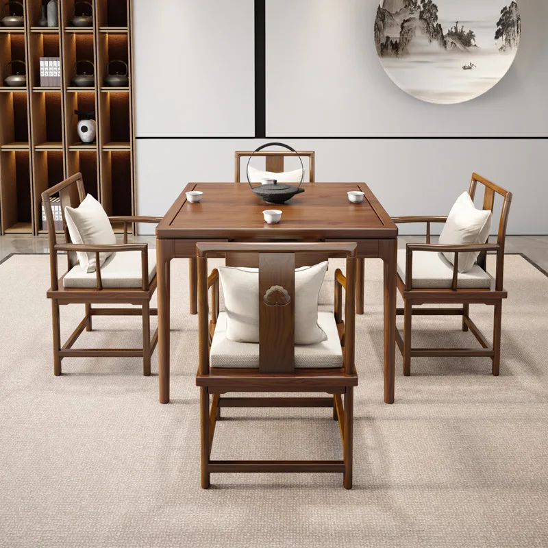 Solid wood square table, new Chinese square dining table and chair combination, chess and card eating wooden table