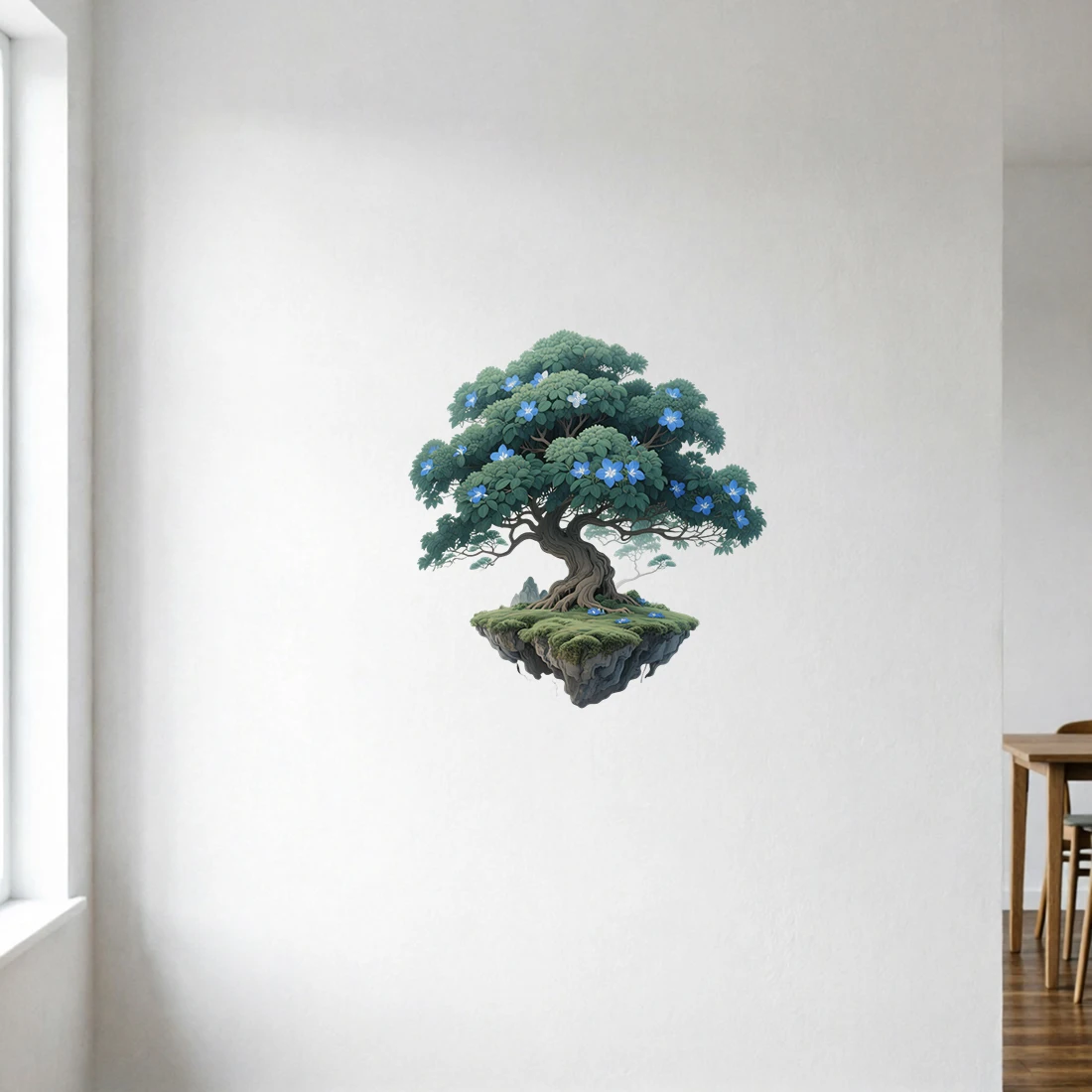 Three Ratels CAB18  Romantic green tree floating island wall stickers for home decoration