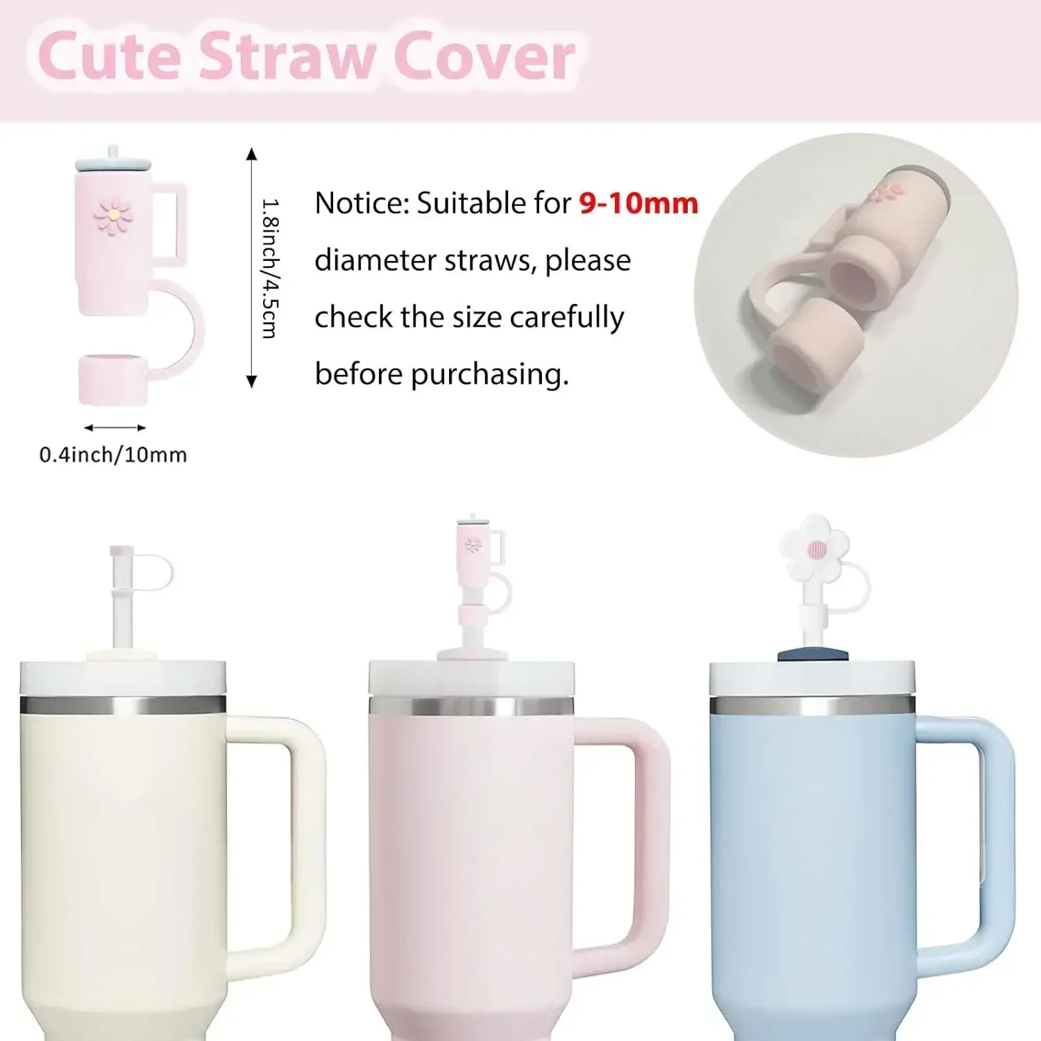 9pcs Accessories Set plus 6 Pcs Silicone Spill Proof Stopper 2 Pcs Straw Cover Cap for 9-10 mm Straws 1pc Boot for Stanley Cup