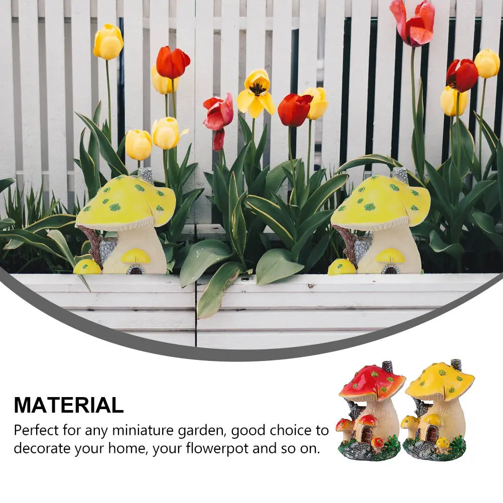 

2Pcs Miniature Resin Mushroom Decorations Mini Home Ornament Micro Landscape Garden Bonsai Fairy Tale Container Scene