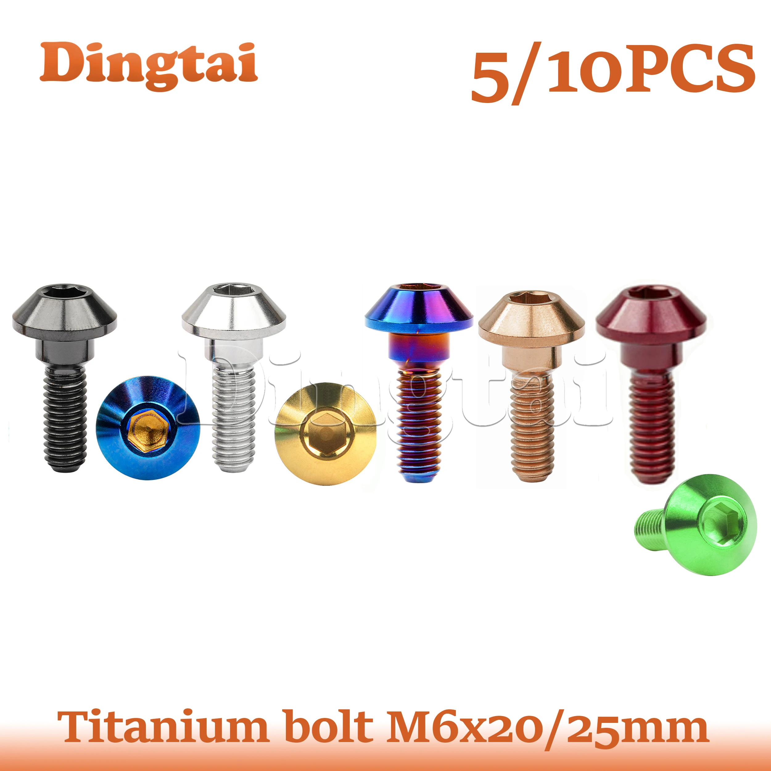 Dingtai Titanium Bolt 5/10PCS M6x20 25mmaper Conical Hex Head Step Screws for Motorcycle Yamaha Disc Brake Ti Fasteners