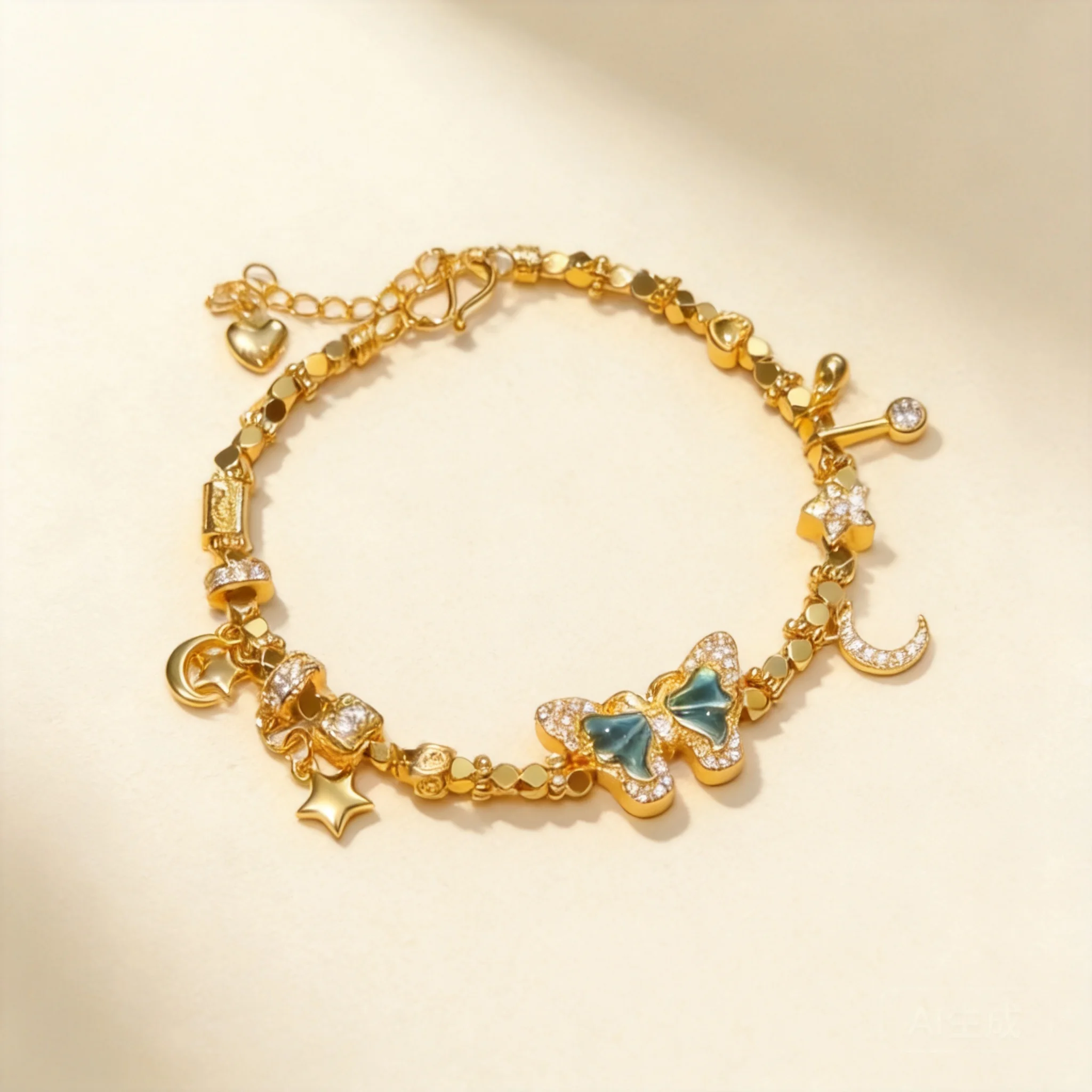 

Chinese Style Lucky Blue Enamel Butterfly Bracelet For Women Gold Plated Sun Moon Star Charm Bracelet Cubic Zirconia Blessing