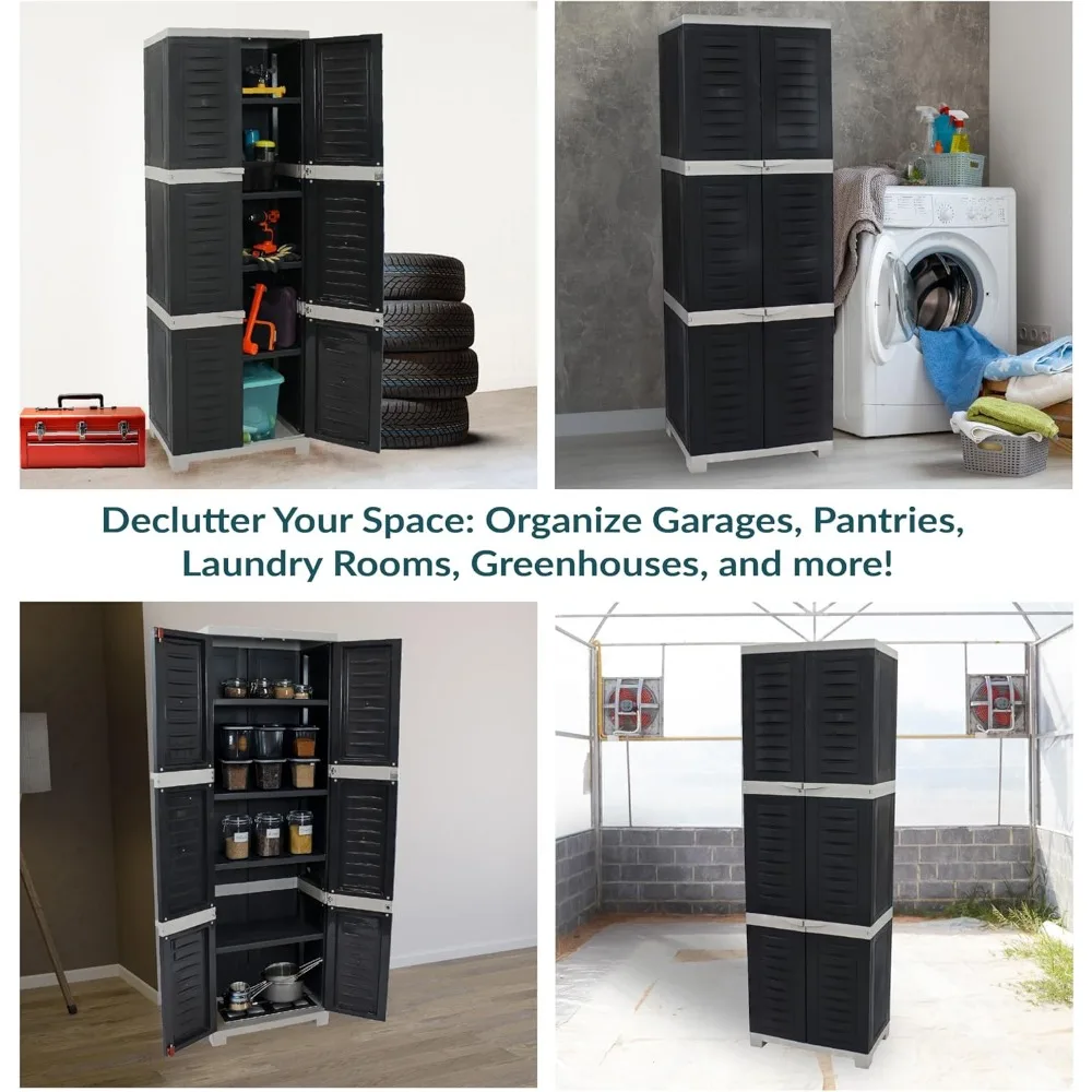 ตู้เก็บของแบบมีชั้นวางปรับระดับได้พร้อมกุญแจล็อค - สูง 72 นิ้ว สำหรับใช้ในบ้าน สำนักงาน หรือโรงรถ