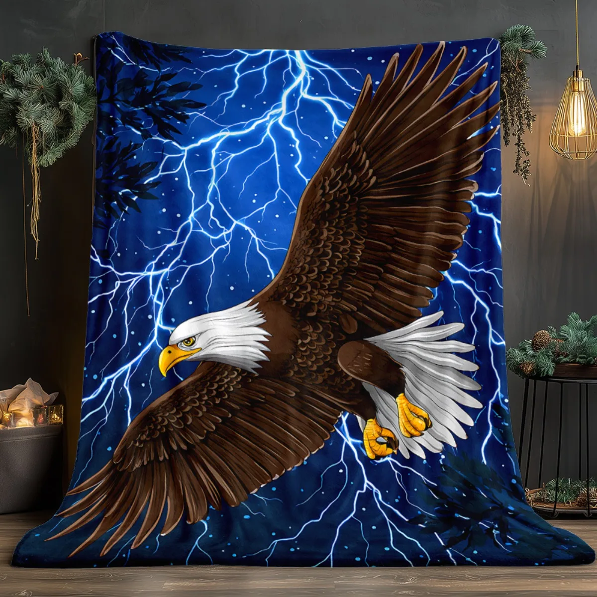 

Extra Large Eagle & Lightning Storm Blanket - Heavy Duty 280GSM Flannel Throw - All-Season Soft Bedspread for Couch, Bed,
