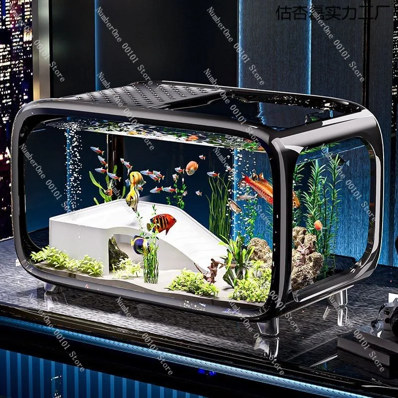 Home Oxygen Generation and Filtration Machine for Fish Tanks,Desktop Fish Tank with Eco-Friendly Filtration,Transparent Goldfish