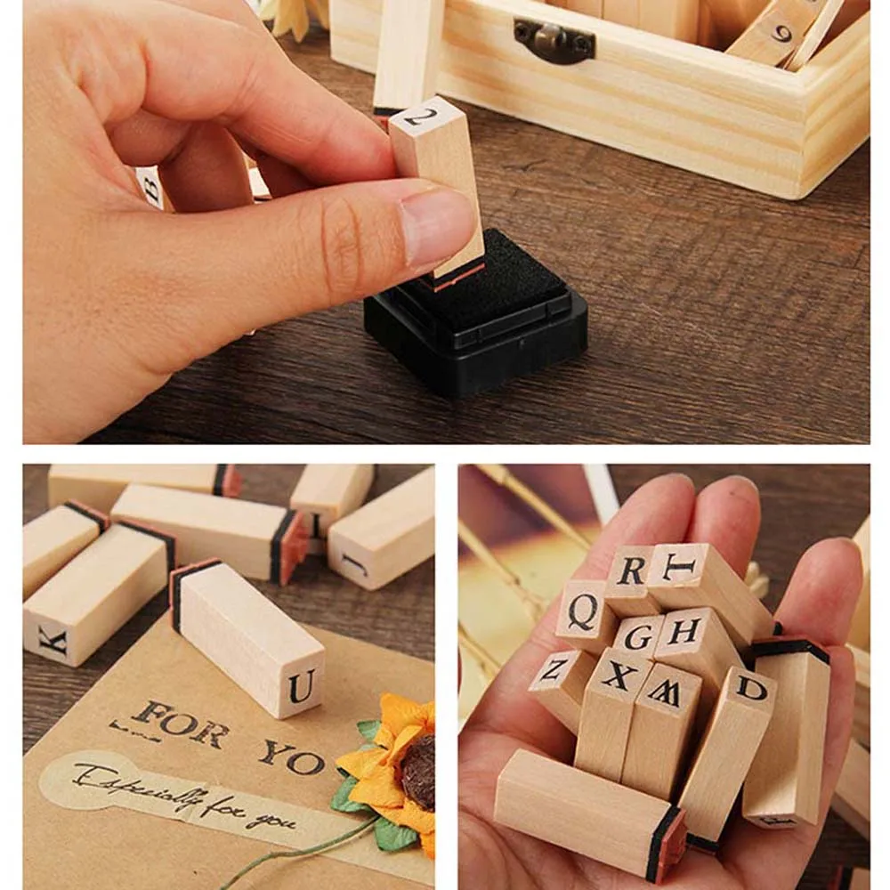 Craft TYPO Stamps Seal Set Stationery Letter Number Wooden Stamps DIY Album Tools Alphabet Stamps Scrapbooking Decal