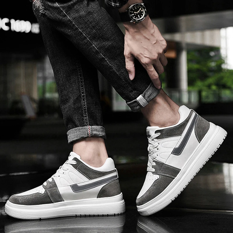 Mens Casual Genuine Leather Heightening Elevator Running Non-slip Sneakers Leisure Fashion Comfortable Breathable Sports Shoes