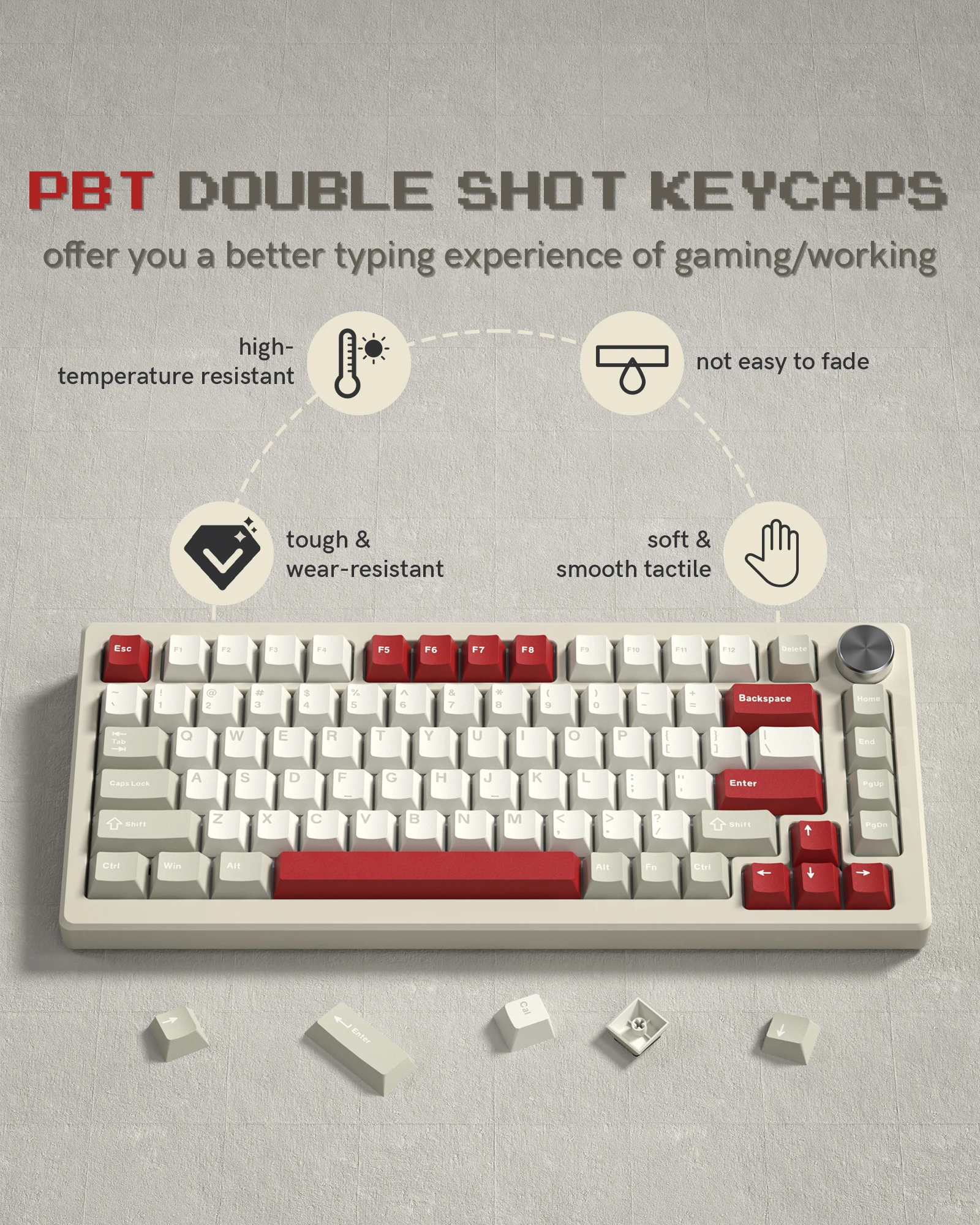 138 teclas retrô branco cinza vermelho pbt keycap duplo tiro cereja perfil teclas para interruptores cereja mx teclado gamer mecânico