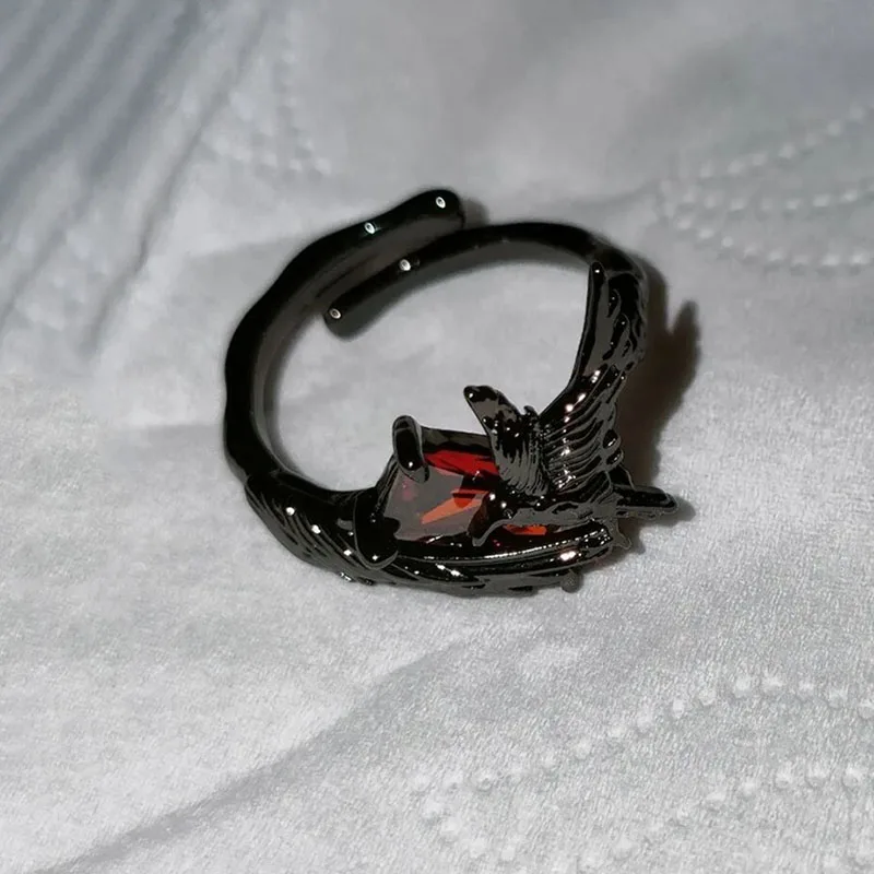 Game Love And Deepspace Sylus Crow Cosplay Ring Unisex Alloy Adjustable Opening Red Gem Rings Punk Jewelry Accessories Prop