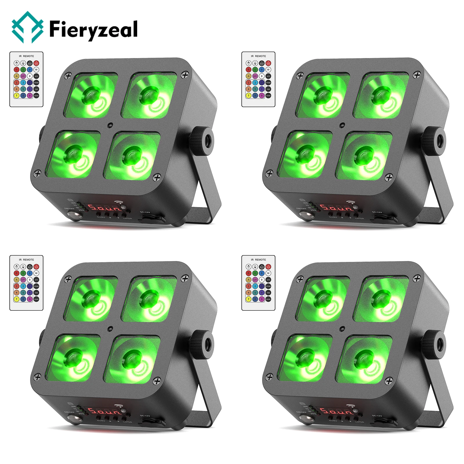 

Fieryzeal 4PCS 40W Rechargeable Par Light 5200mAh Battery RGBWA+UV LED Par Light DMX APP Control Stage Light for DJ Disco Party