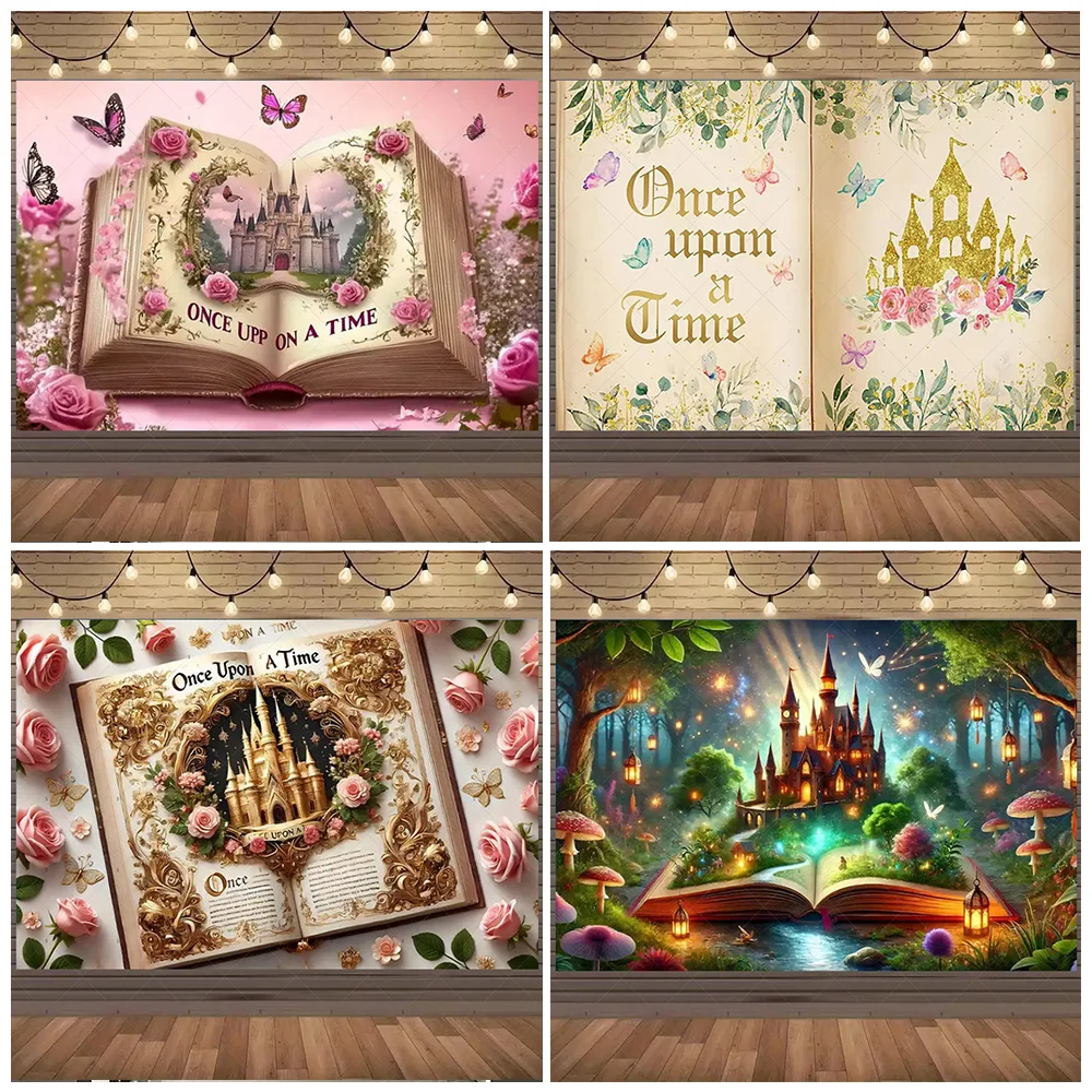 ذات مرة القلعة خلفية خرافة الكتب موضوع خلفية راية حفل زفاف الديكور استحمام الطفل التصوير الدعامة #1
