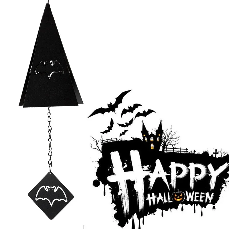 

Halloween Metal Triangle Wind Chime Ghost Festival Bat Skull Pumpkin Hangings Outdoor Halloween Decoration Garden Home Decor