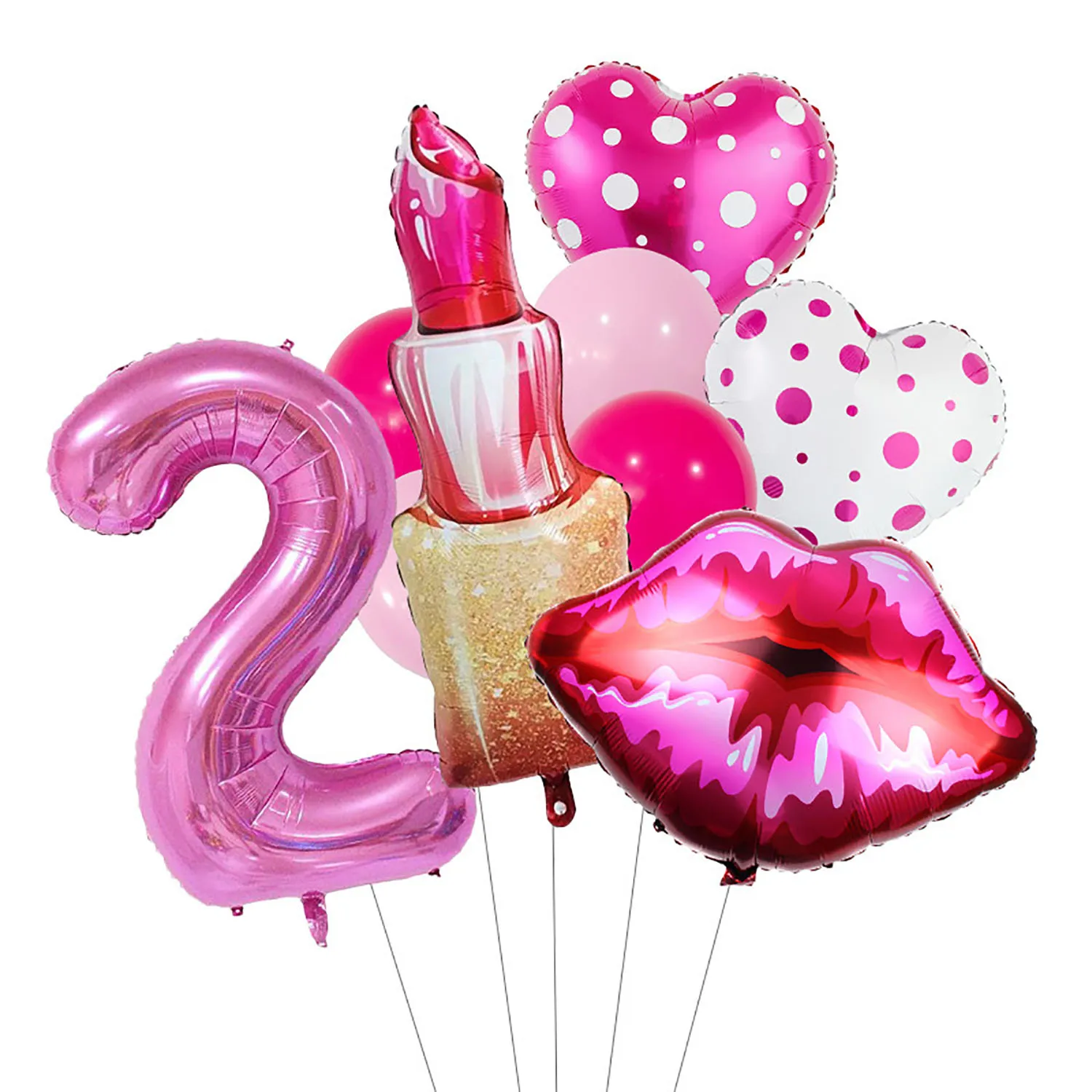 Lippenstift-Nummer, gepunktetes Herz, Aluminiumfolie, Ballon, 81,3 cm, rosarote Zahl, geeignet für Geburtstagsfeier, Jubiläumsdekoration – Detail 4