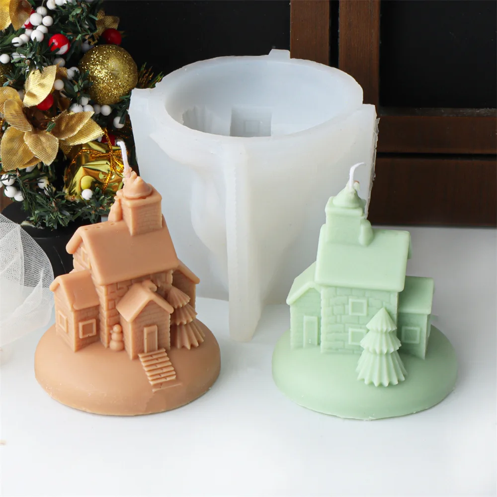 

Forest Christmas House Candle Silicone Mold Gypsum form Carving Art Aromatherapy Plaster Home Decoration Mold Gift Handmade