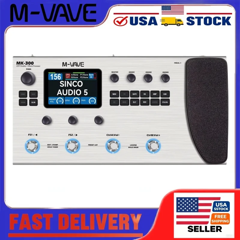 M-VAVE MK-300 Guitar Multi-Effects Processor with 3.5 Inch Screen, 150s Looper, 128 Amps Battery for Electric Guitar and Bass