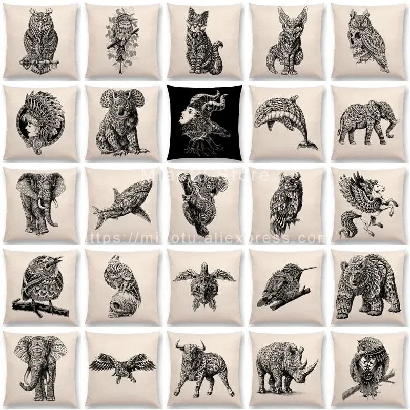 Ornate Brave Animals Totems Free Beast throw pillow cover with short plush print for living room sofa decoration cushion cover