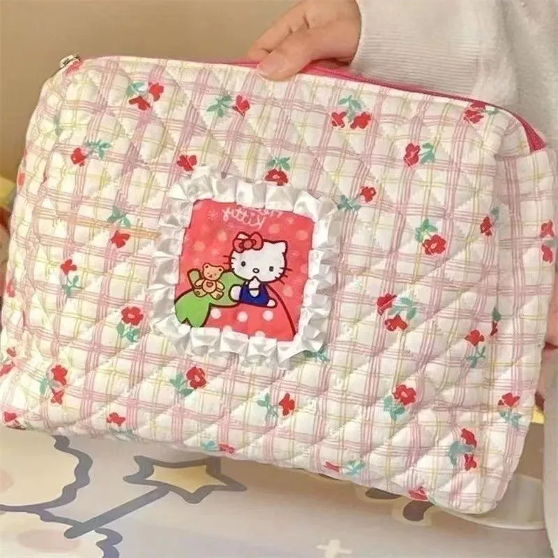 Hello Kitty Cute Cartoon Cat Large Capacity Makeup Bag Travel Portable Floral Student Storage Bag Women Accessories Wholesele