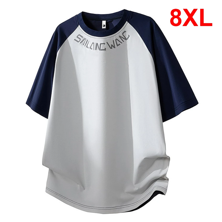 8XL Plus Size T-shirt Men Summer Short Sleeve Tops Tees Patchwork Male Fashion Casual Breathable Tshirt Male Big Size 8XL