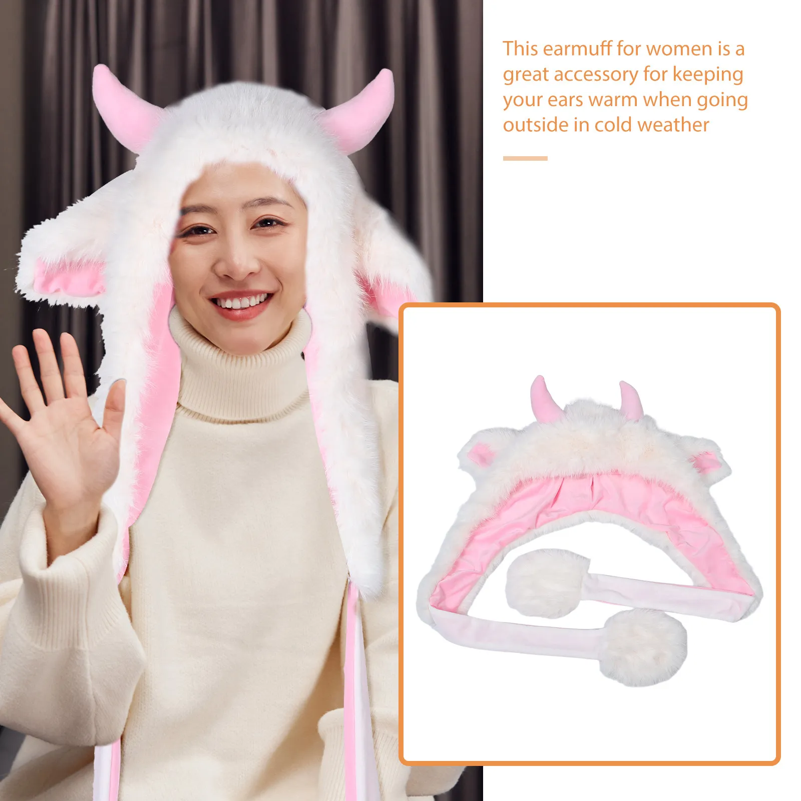 Animal Costume Hat Soft Ox Horn Scarf Winter Warm Kids Adults Party Funny Accessory Adorable Hat Scarf Beanies for Teen