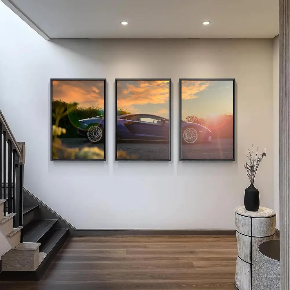 Sports Car Industrial Warehouse Painting Calligraphy 3PCS Canvas Wall Poster Set for Living Room Bedroom Office Home Decor Gift