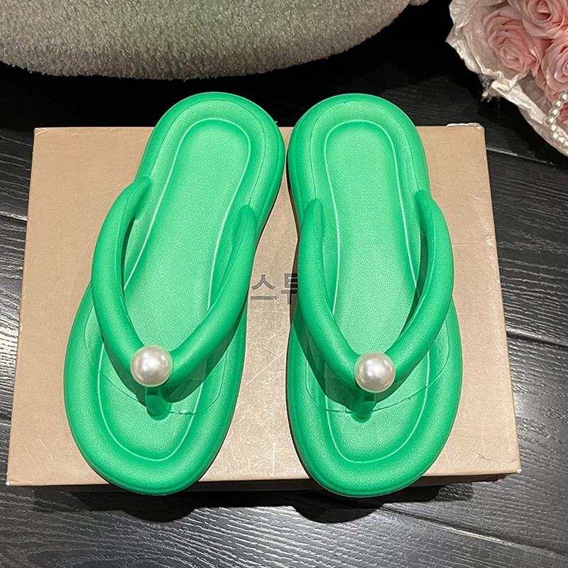 

Pearl Flip Flops 2025 Summer New Women EVA Beach Sandals Casual Non Slip Flat Heeled Beach Shoes Fashion Male Slippers