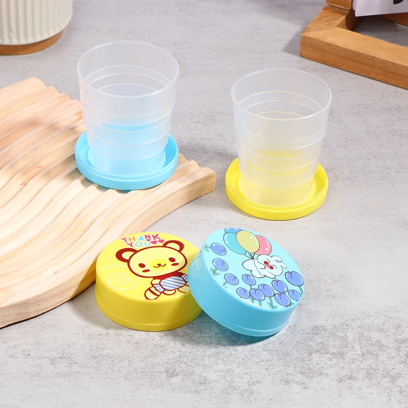 1PC 100ML Folding Cup With Lid Portable Reusable Plastic Water Cup Cartoon Collapsible Mouthwash Cup Travel Outdoor Drinking Cup