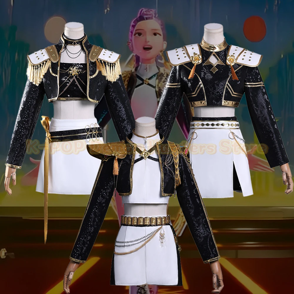 أزياء K-POP Demon Hunter Girl Group التأثيرية الجديدة: Lumi، Mira، Zoe النسخة السوداء لزي الرسوم المتحركة لعشاق لعب الأدوار ثنائي الأبعاد