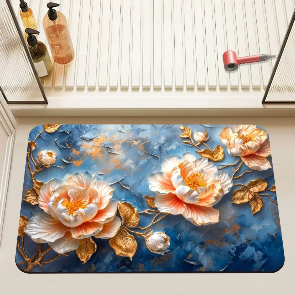 Absorbent 3D Flower Bathroom Mat Thickened Comfortable Chinese Printed Door Mat Breathable Multi-purpose Diatom Mud Floor Mat