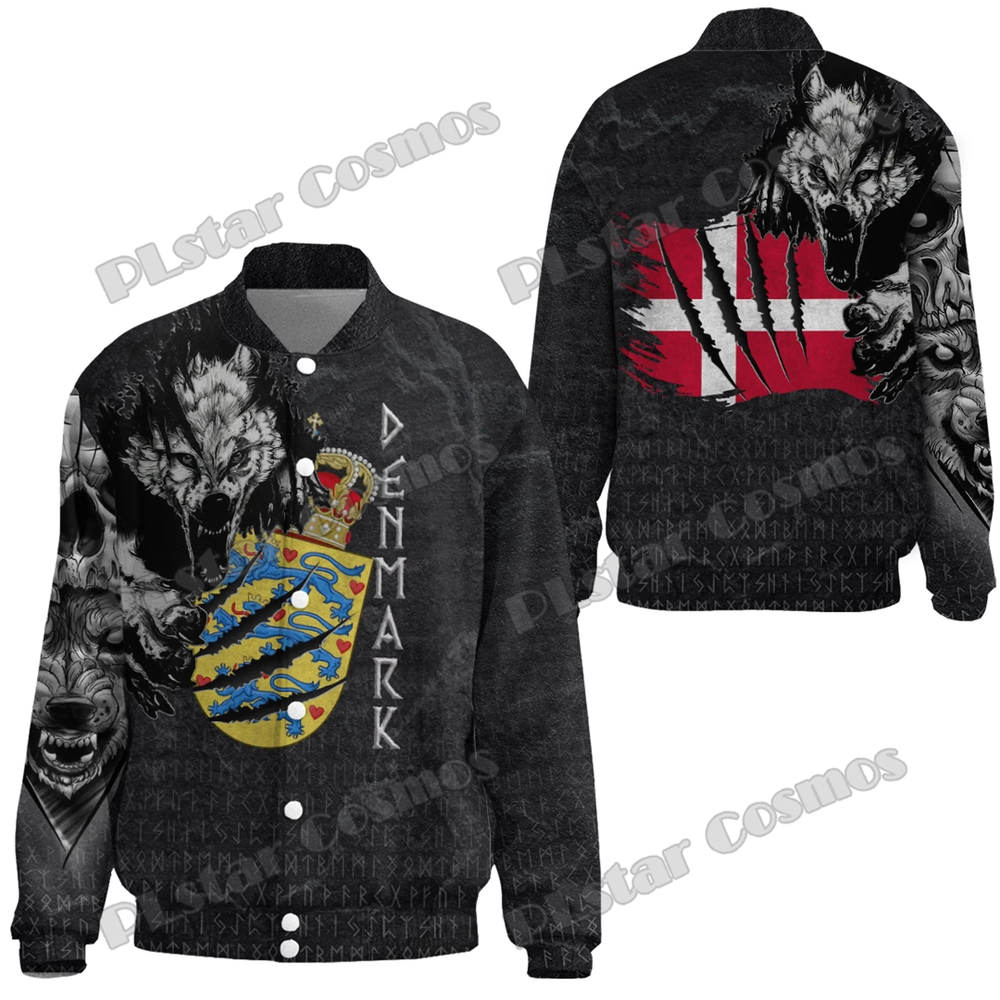 Denmark Raven Odin Tattoo Pattern 3D Printed Fashion Men's Thicken Stand-Collar Jacket Unisex Casual Winter Baseball Jacket FX40