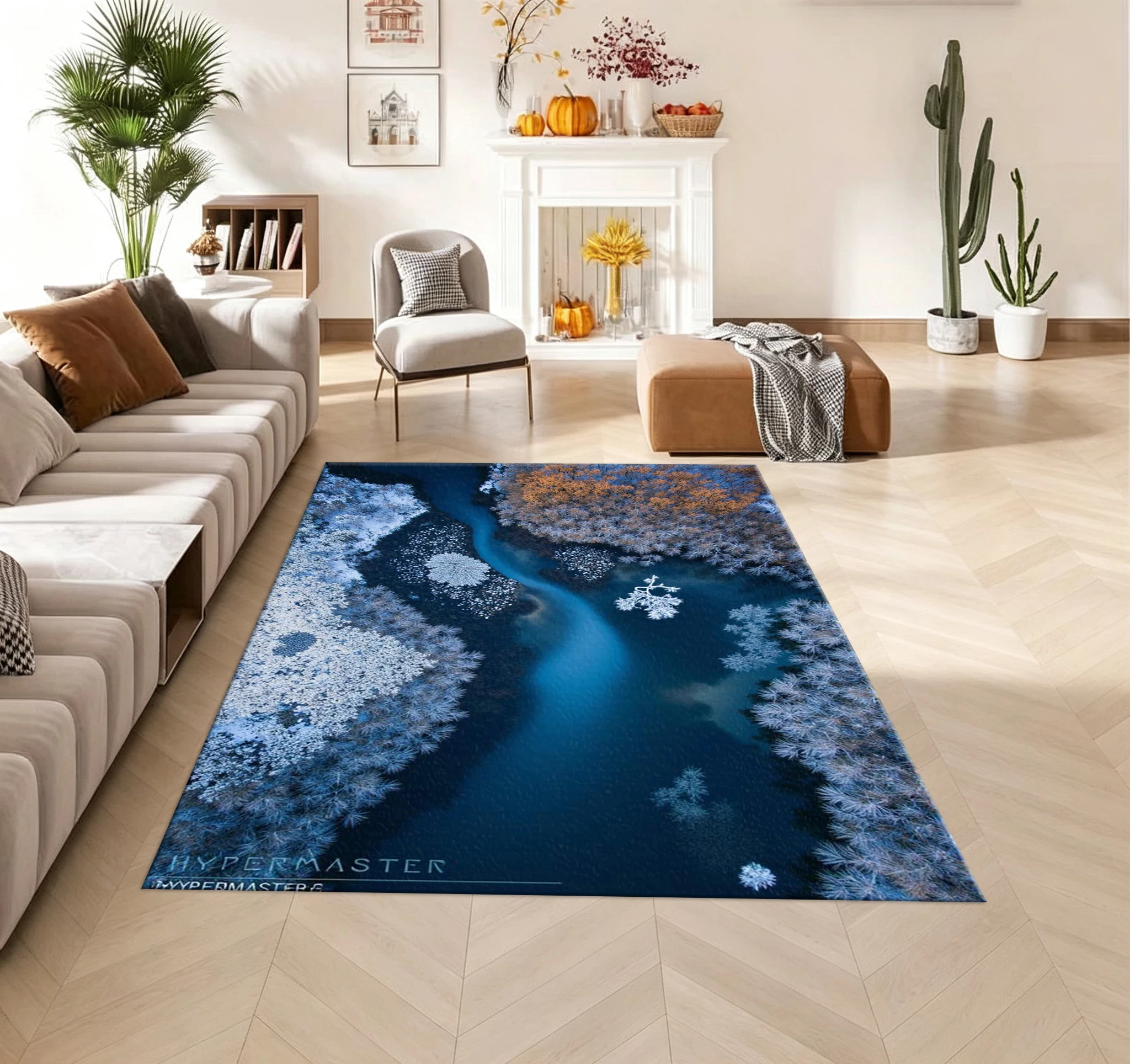 Overlooking Winter Rivers and Forests Carpet-Style Flooring Natural Landscape Photo Printed Carpet Living Room Bedroom Home Floor Mat