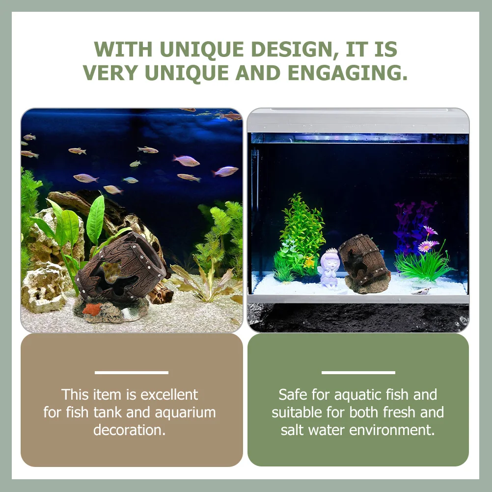 

Fish Tank Decoration Resin Barrel Cave Aquarium Ornament Shrimp Shelter Fish Hideaway Resin House Shrimp Shelter