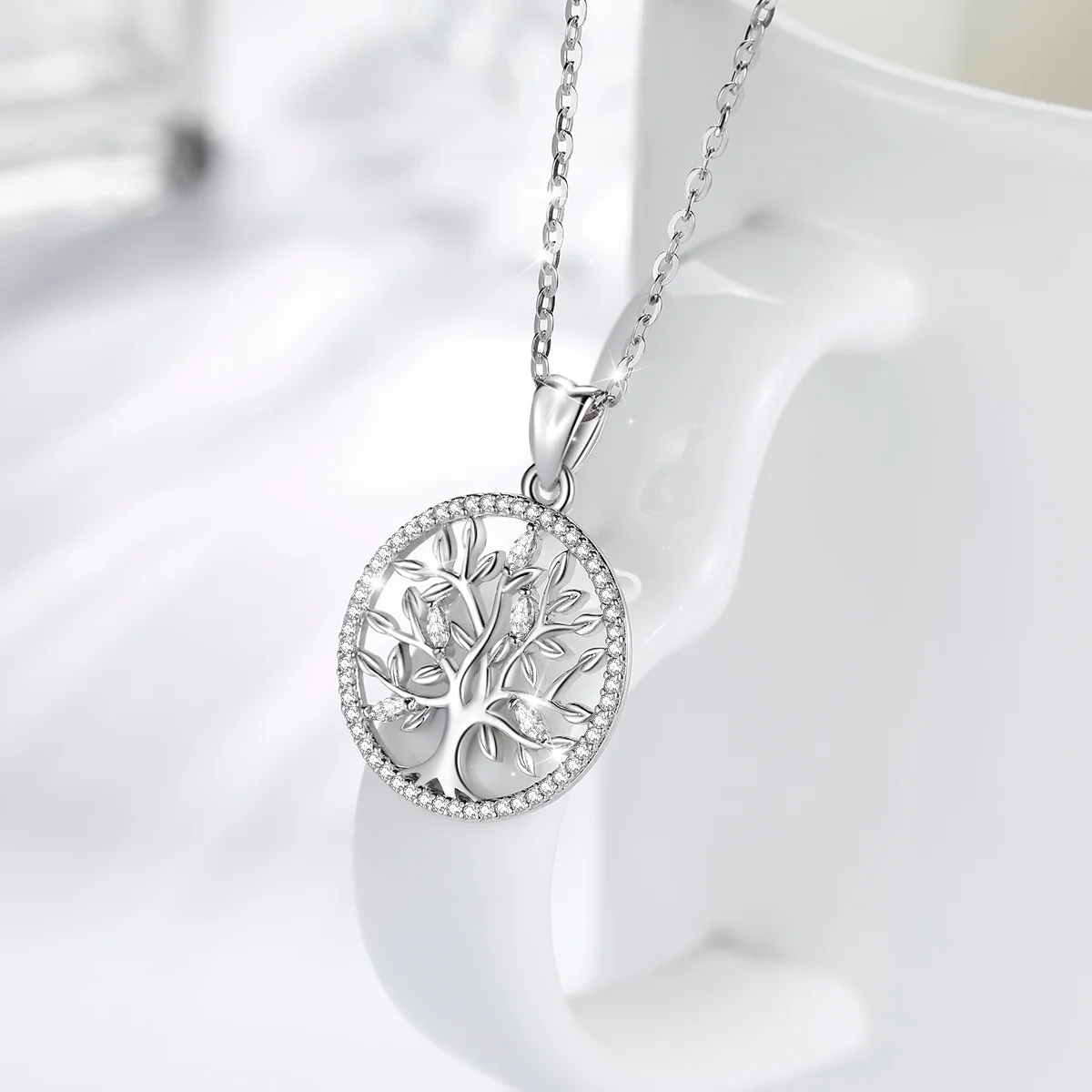 EUDORA 925 Sterling Silver Tree of Life Necklace Oak Tree CZ Pendant Nature Jewelry Bride Birthday Party Best Gift for Women 401