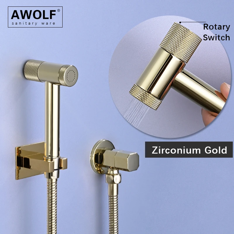 

Zirconium Gold Handheld Toilet Bidet Sprayer Solid Brass Bathroom Douche kit Shattaf System Brushed Gold Matt Black AP2360
