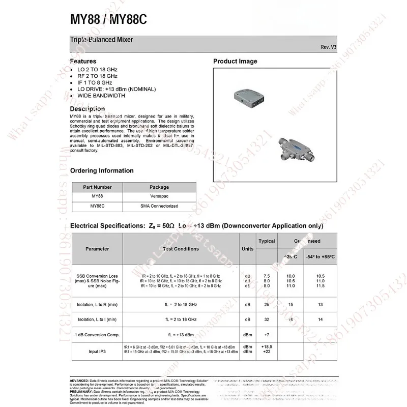88C 2-18GHz RF Microwave Wideband Triple Balanced Mixer