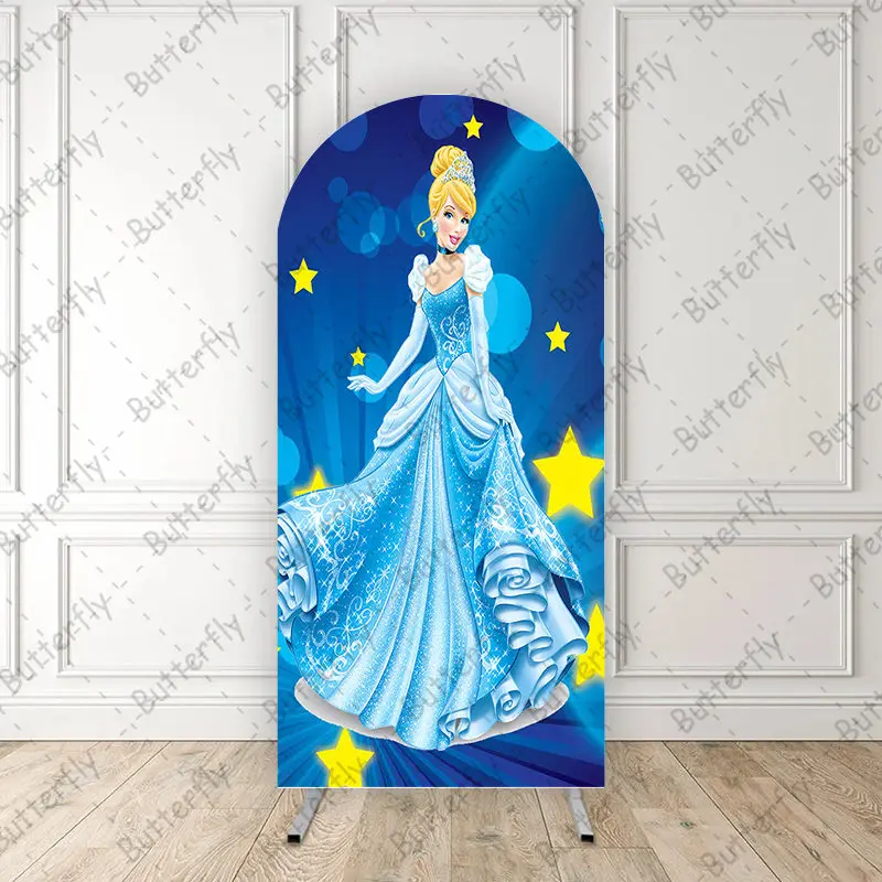 Disney Dreamy Cinderella Princess Blue Dress Theme Round  Arch Photo  Backdrop Cover Girls Birthday Party Background Decoration