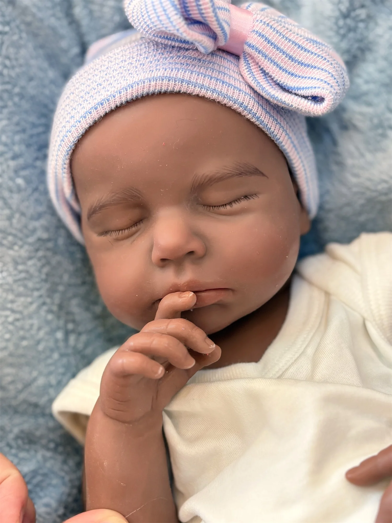 

Dark Skin 18Inch Can Open Mouth Silicone Girl Doll Loulou With Bald Waterproof Handmade Soft Touch Reborn Doll For Children' Toy