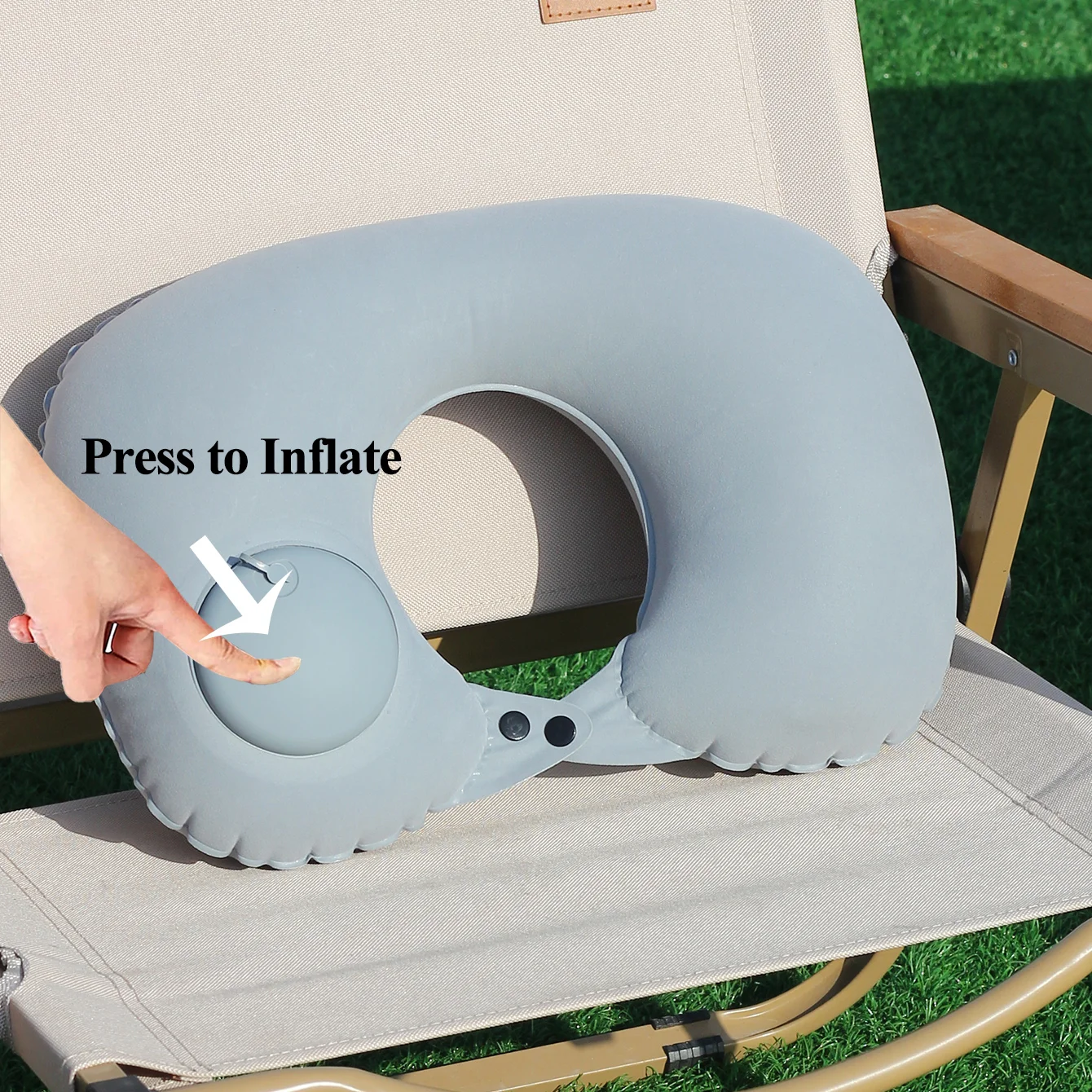1PC aufblasbares U-förmiges Nackenkissen mit automatischer Pumpe, lebendiges faltbares und tragbares Design, ideal für Camping, Reisen und Nickerchen.