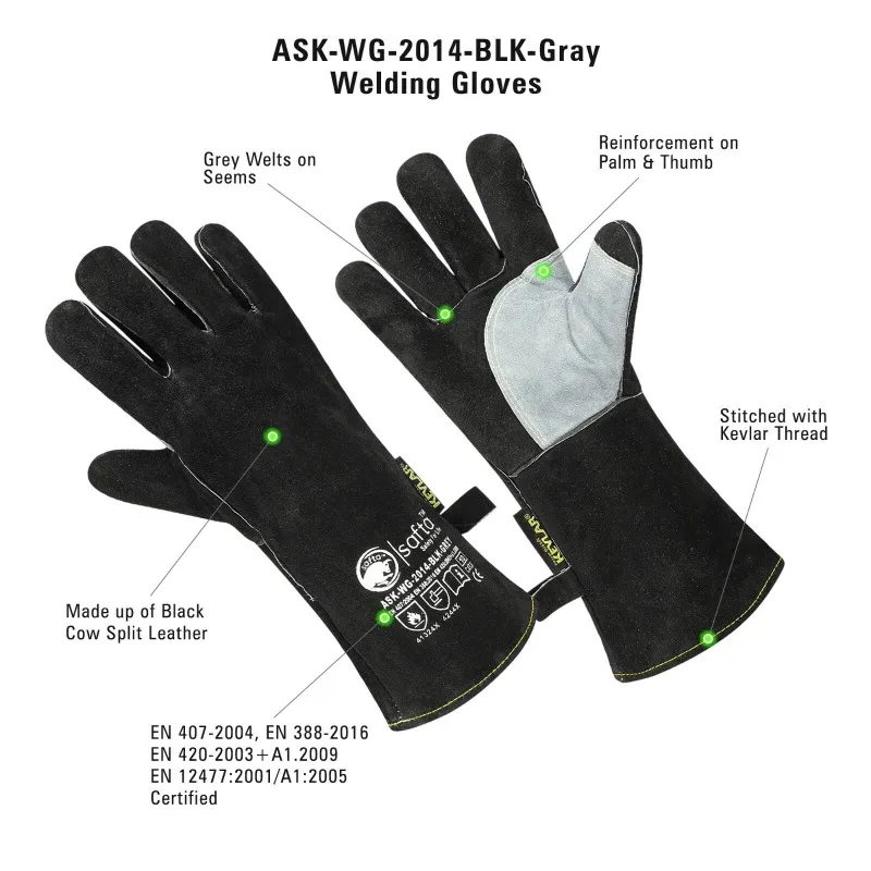 Soldadores Gauntlets Preto Extremo Resistente ao Calor BBQ TIG MIG Luvas de Soldagem 14"