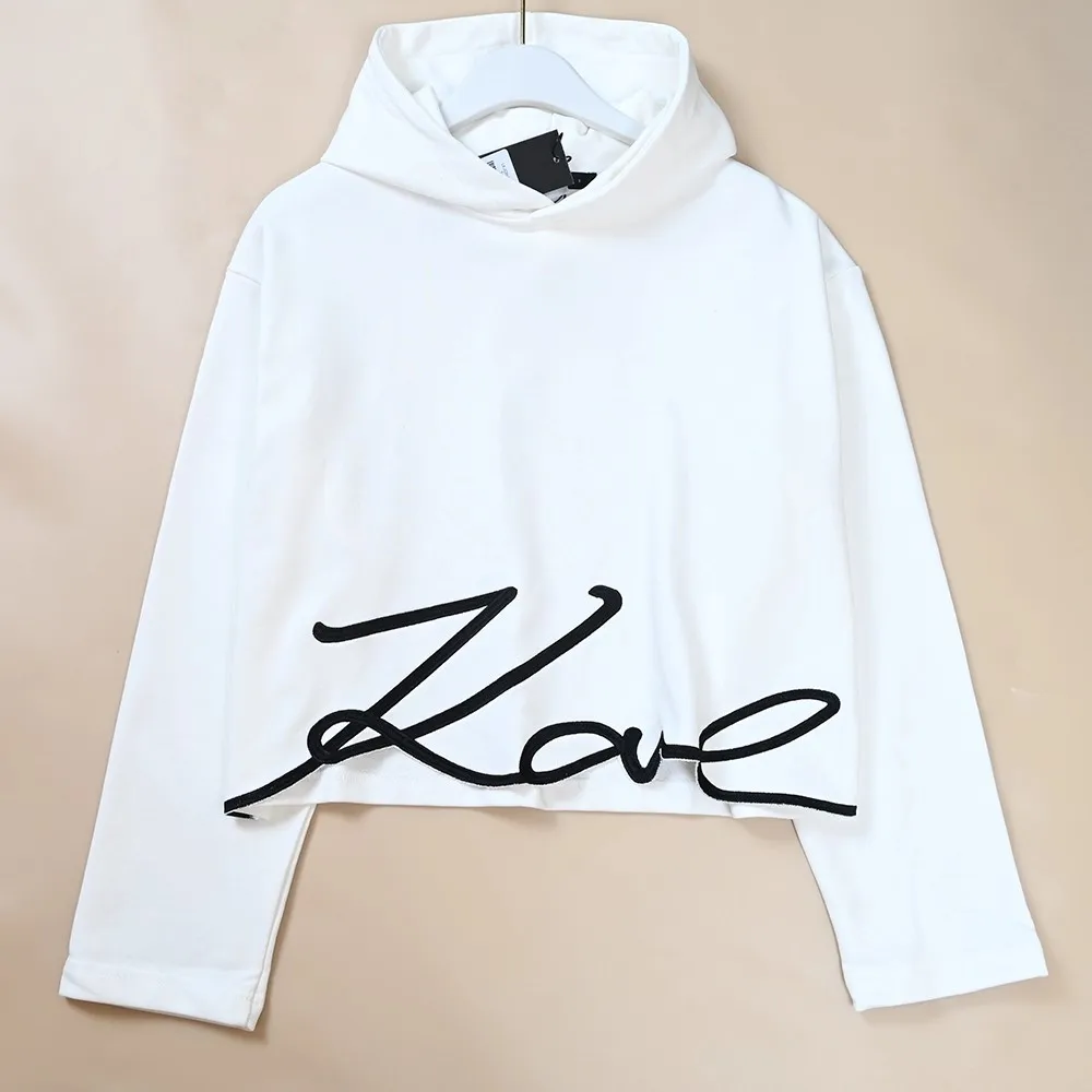 سترة بقلنسوة من القطن المطرز بأحرف متوسطة من Ker American Sle للسيدات، سترة بقلنسوة طويلة ومريحة