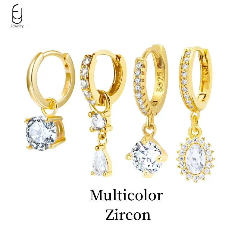 

925 Sterling Silver Needle Luxury Colorful Zircon Pendant Earrings Exquisite Multicolor Hoop Earrings for Women Fashion Jewelry