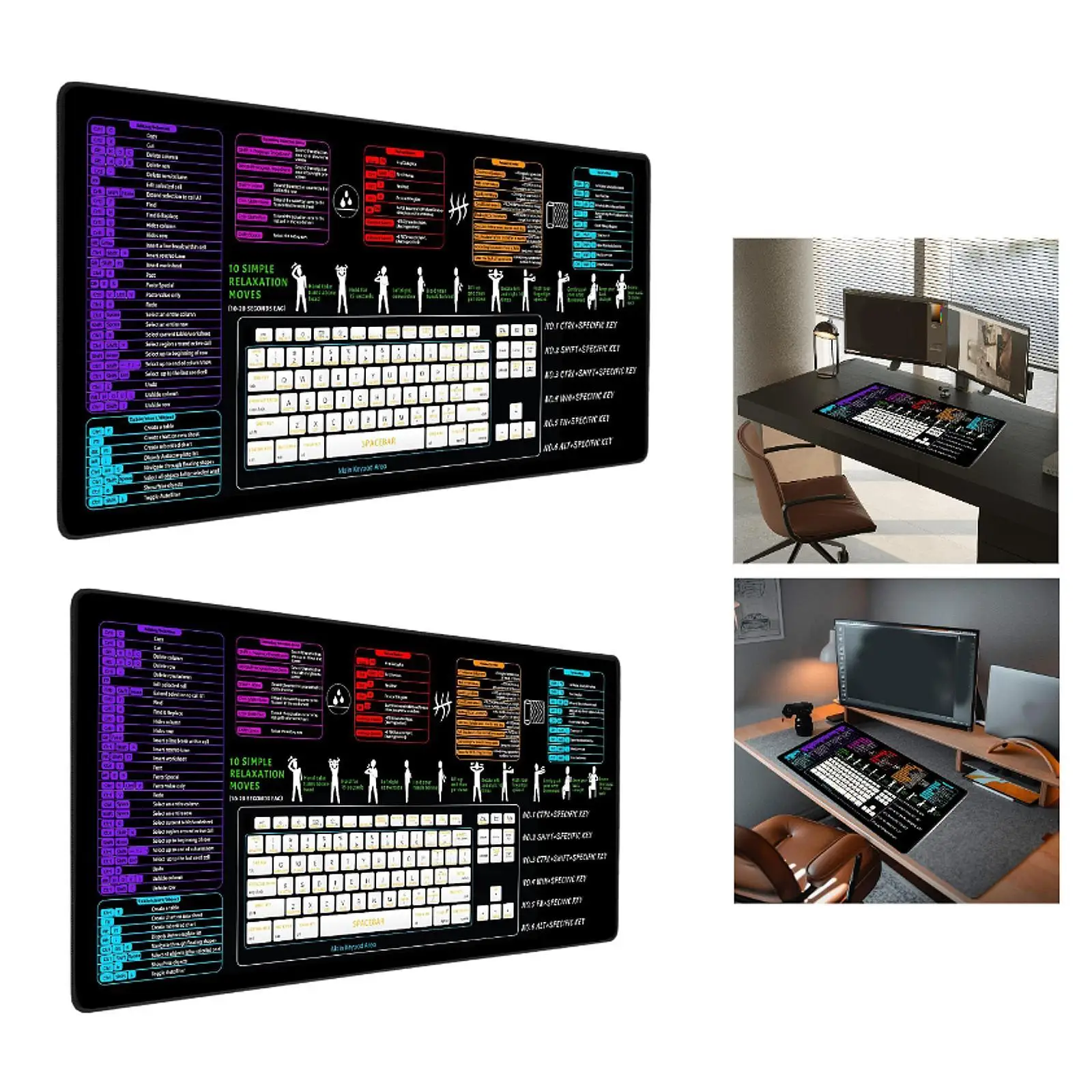 Excel Shortcut Keys Mouse Pad Extended for Home and Office Keyboard Mat