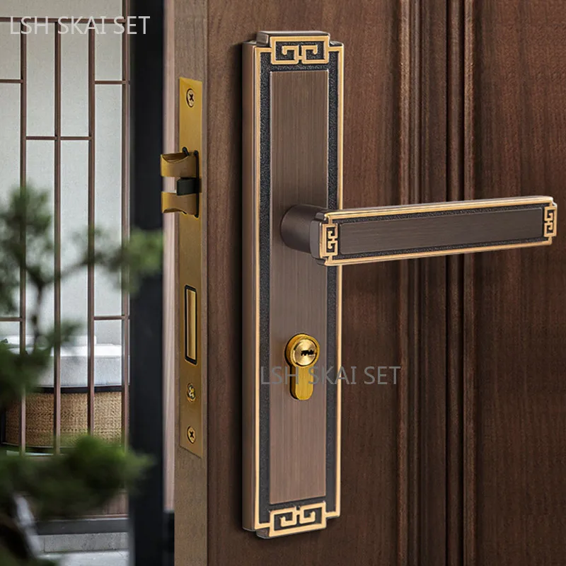 

Chinese Copper Bedroom Door Locks High Quality Magnetic Quiet Security Door Lock Household Double-sided Handle Lock with Key