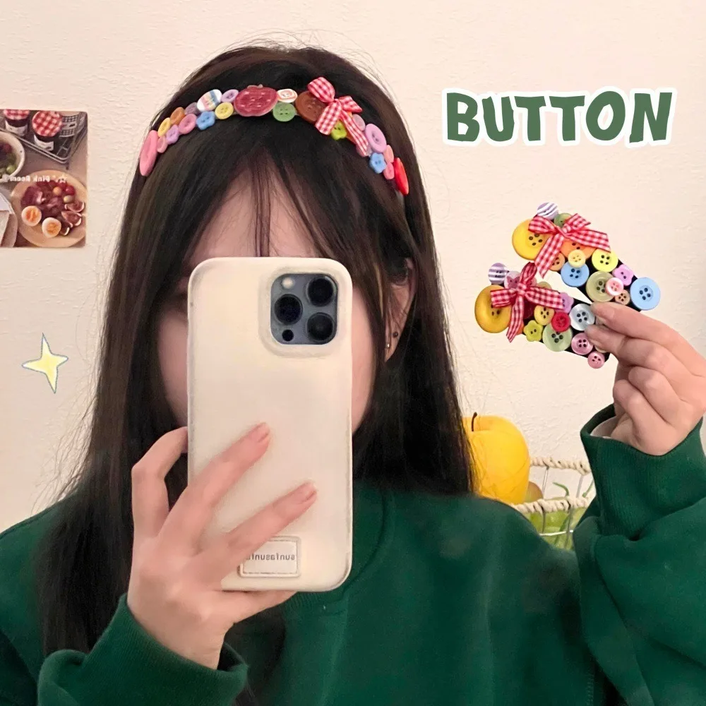 

Creative Dopamine Coloured Button Headband Y2k Headwear Childishness Hairband Face Washing Korean Style Bow Hair Clip Children