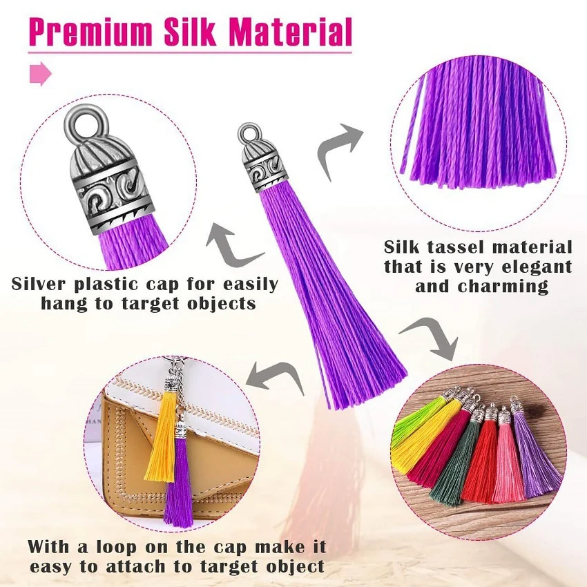 

Tassels For Jewelry Making, 100 Pieces Keychain Tassel Charms Silky Handmade Tassels Bulk For Resin DIY Crafts-A55G